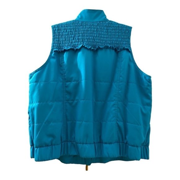 Draper’s and Damon’s vest, teal blue,  PL.  quilted satin.  Ruffles and smocking - Picture 2 of 6